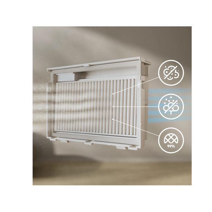 The filters capture up to 99%* fine dust such as pollen and allergens. *Based on external test according to ISO16890-2016:initial fractional efficiency on particle size above 1.0 microns. ​
