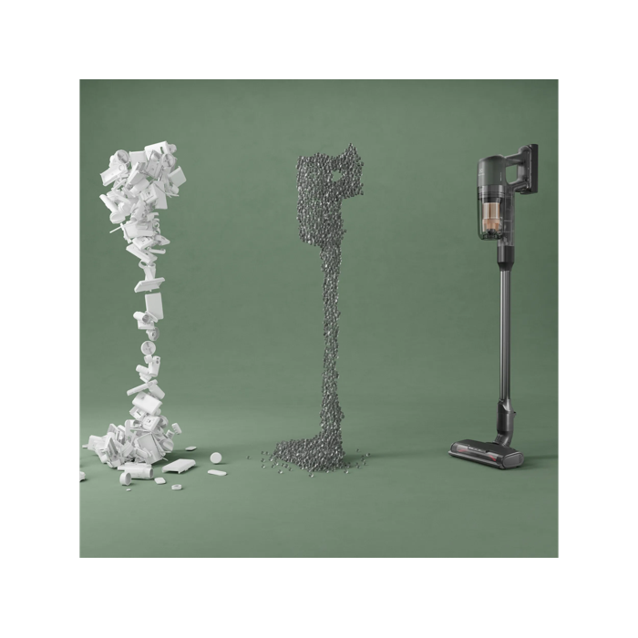 Cordless cleaner made with recycled materials, highlighting sustainability.