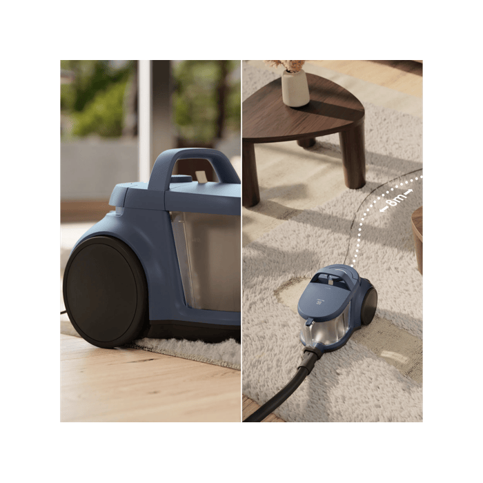 Easy to move, Easy to store, Big wheels and 9m cord for high mobility. Compact for easy storage