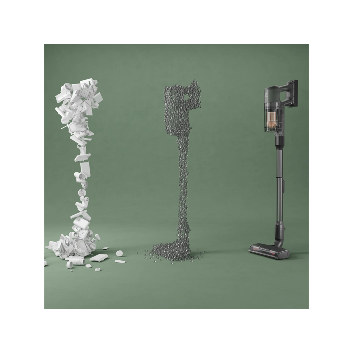 Cordless cleaner made with recycled materials, highlighting sustainability.