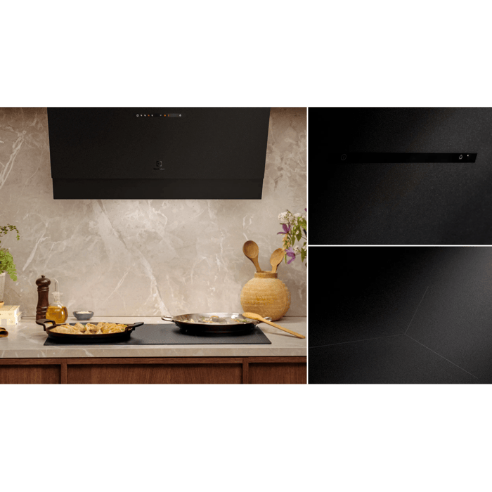 Matt black glass with textural look pairs with SaphirMatt® hobs.