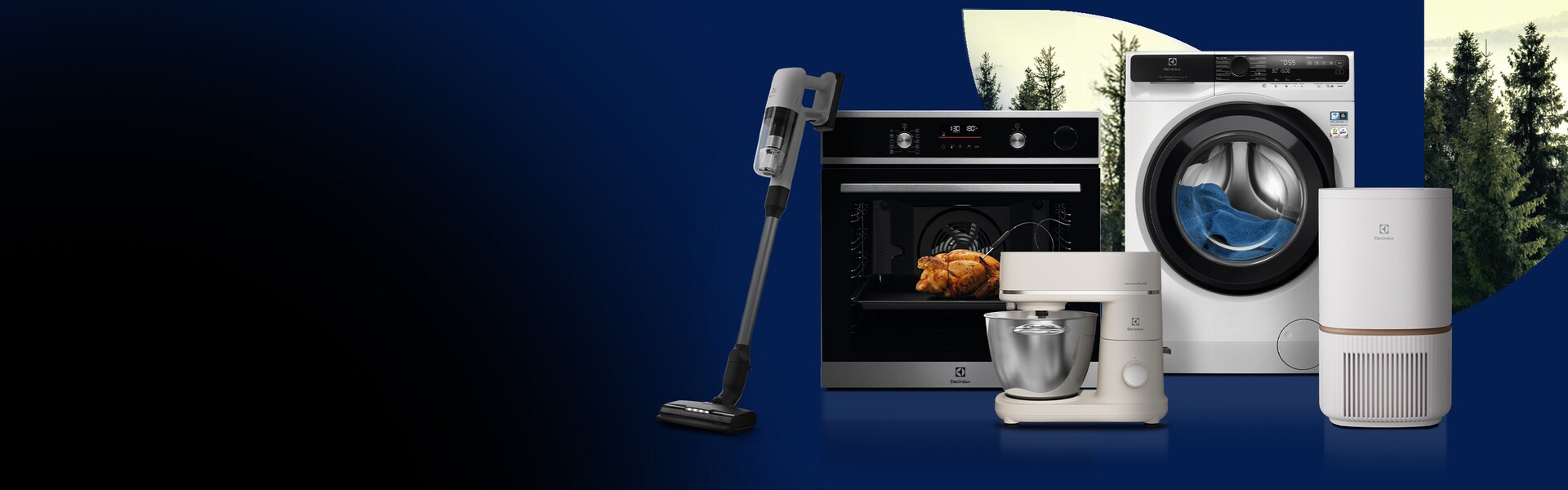 Spotrebiče Electrolux na tmavom pozadí